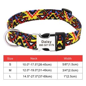 Adjustable Nylon Dog Collar Personalized Dogs Cat ID (Option: 030Yellow-L)