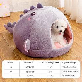 Dinosaur Pet Bed Cartoon Kennel Semi-closed (Option: Purple-M)