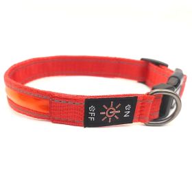 LED Luminous Dog Collar Highlight Reflective Leather Reflective Stripe Ribbon (Option: Colorful Red-XS)