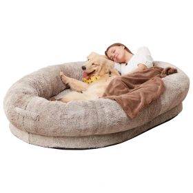 Oversized Person Dog Bed Removable And Washable (Option: Gradient Khaki Bottom Package-135x85x30CM)