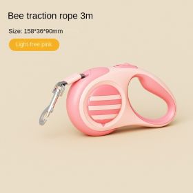 Pet traction rope Dog traction rope Strap type telescopic traction rope Walking dog traction rope Pet supplies wholesale (colour: Little Bee Traction Rope -3m Unlighted Pink, Specification (L * W): individual)