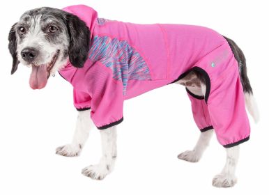 Pet Life Active 'Pawsterity' Heathered Performance 4-Way Stretch Two-Toned Full Bodied Hoodie (Color: Pink, size: small)