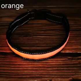 LED Luminous Dog Collar Highlight Reflective Leather Reflective Stripe Ribbon (Option: Orange-M)