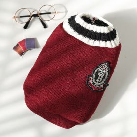 Knitted Vest V-neck Pet Clothes (Option: 278 Badge Sweater Wine Red-L)